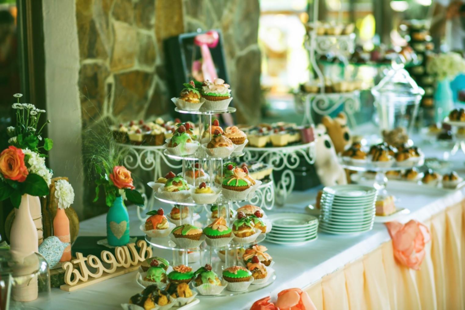 Prepared dishes arranged for institutional catering service